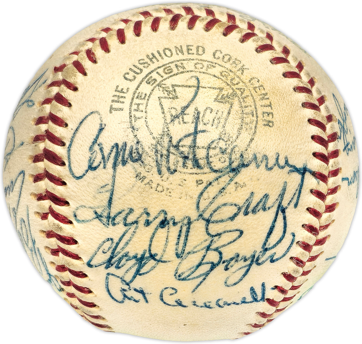 1955 Kansas City A's Team Autographed Official Harridge AL Baseball With 21 Signatures Including Enos Slaughter Beckett BAS #AE08361