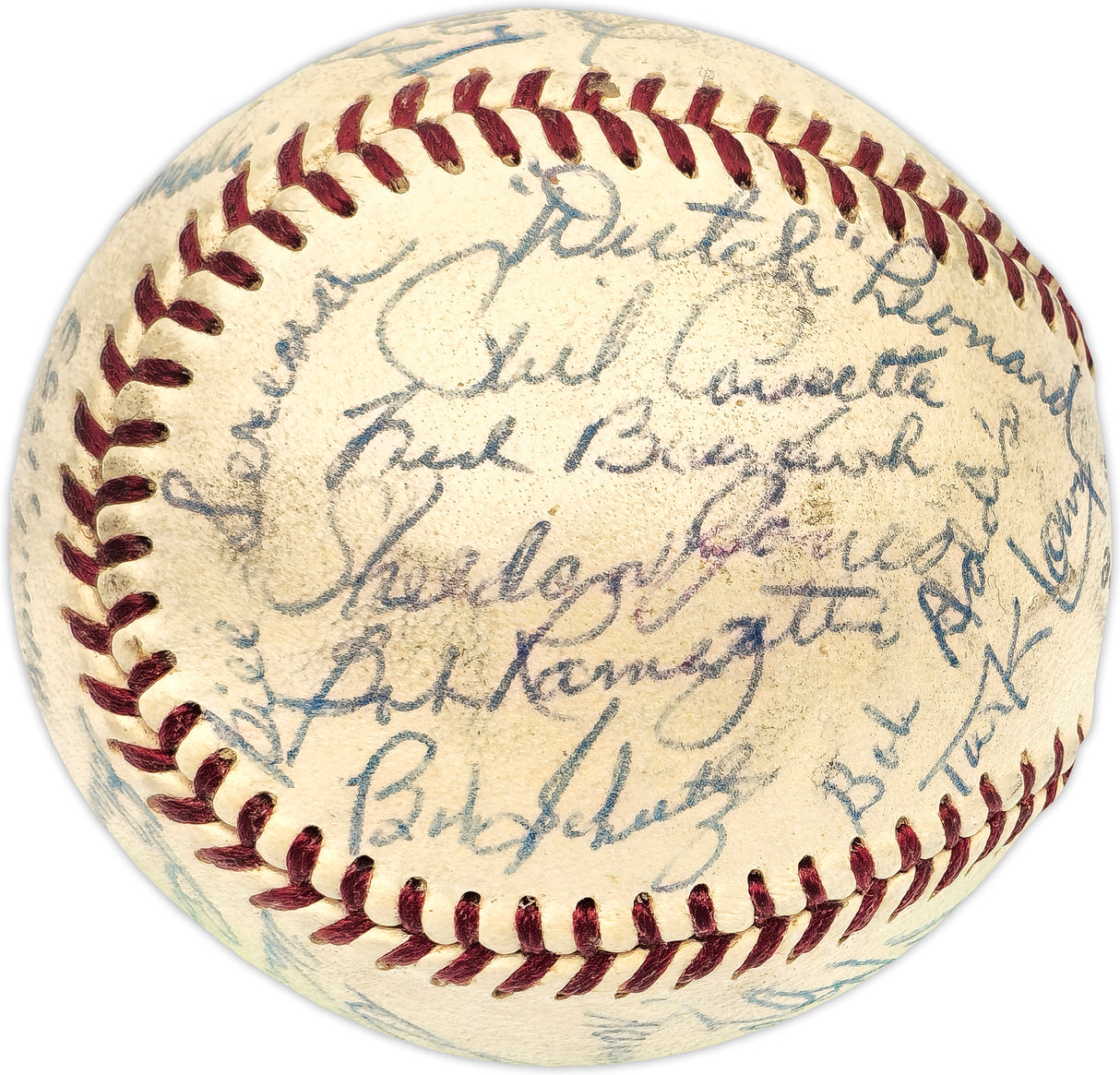 1953 Chicago Cubs Team Autographed Official Giles NL Baseball With 28 Signatures Beckett BAS #AE08363