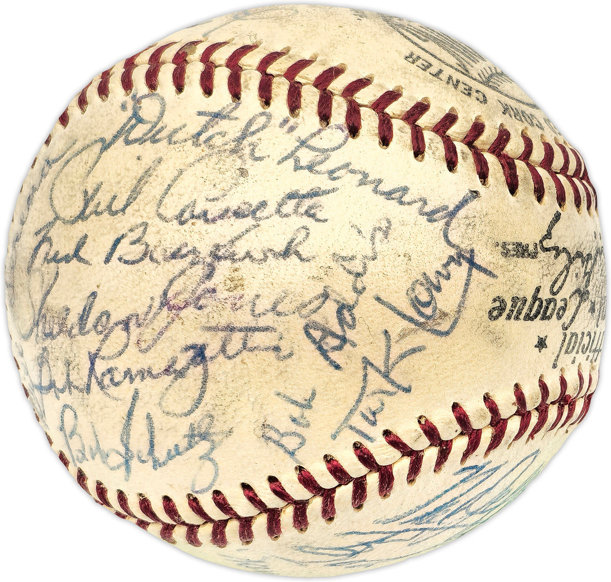 1953 Chicago Cubs Team Autographed Official Giles NL Baseball With 28 Signatures Beckett BAS #AE08363