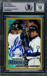 Ken Griffey Jr. & Ichiro Suzuki Autographed 2010 Topps Gold Card #515 Seattle Mariners Auto Grade Gem Mint 10 #692/2010 Beckett BAS #15093760