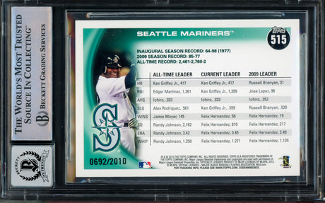 Ken Griffey Jr. & Ichiro Suzuki Autographed 2010 Topps Gold Card #515 Seattle Mariners Auto Grade Gem Mint 10 #692/2010 Beckett BAS #15093760