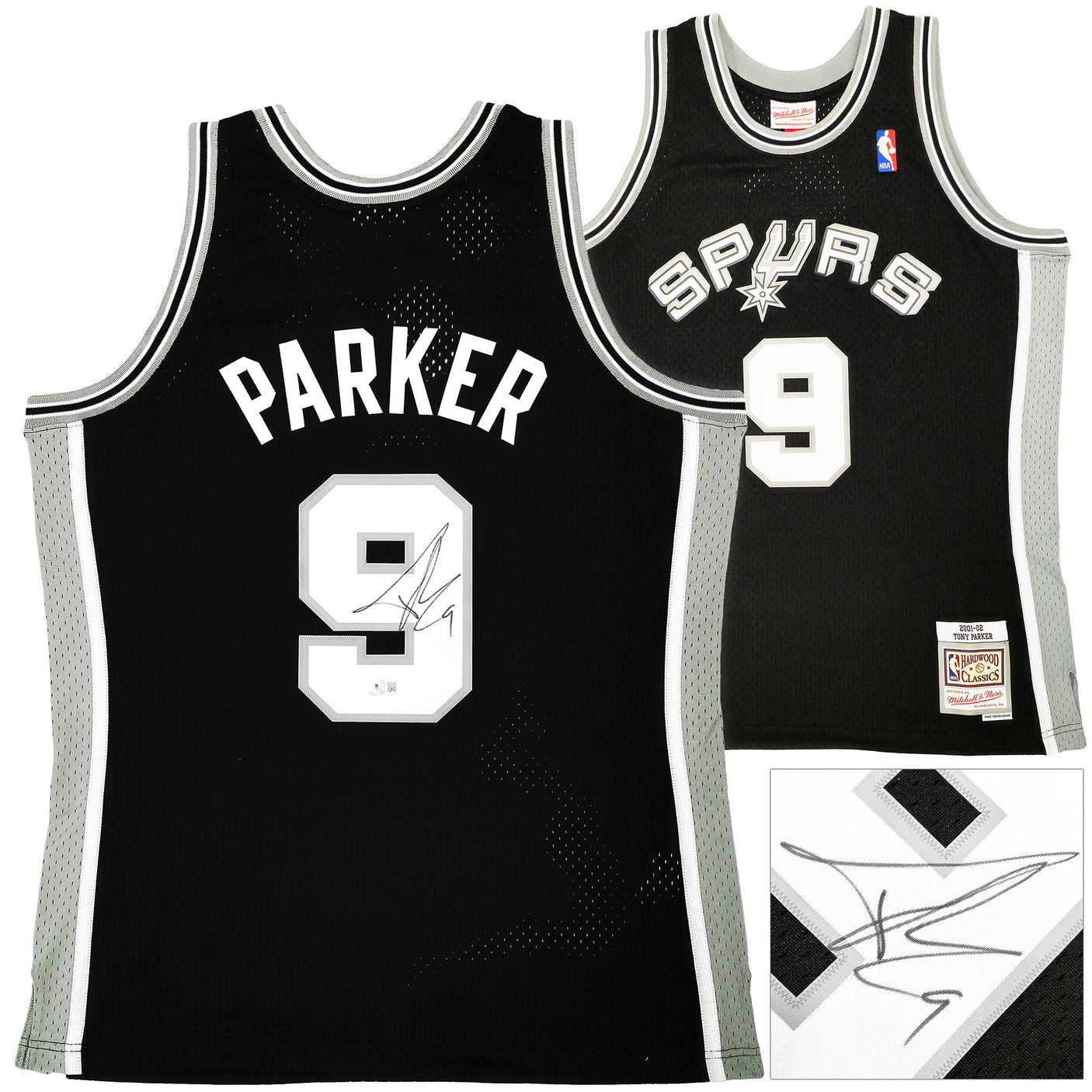 San Antonio Spurs Tony Parker Autographed Black Authentic Mitchell & Ness 2001-02 HWC Swingman Rookie Year Jersey Size L Beckett BAS Witness Stock #222834