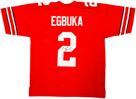 Ohio State Buckeyes Emeka Egbuka Autographed Red Jersey Beckett BAS Witness Stock #222841