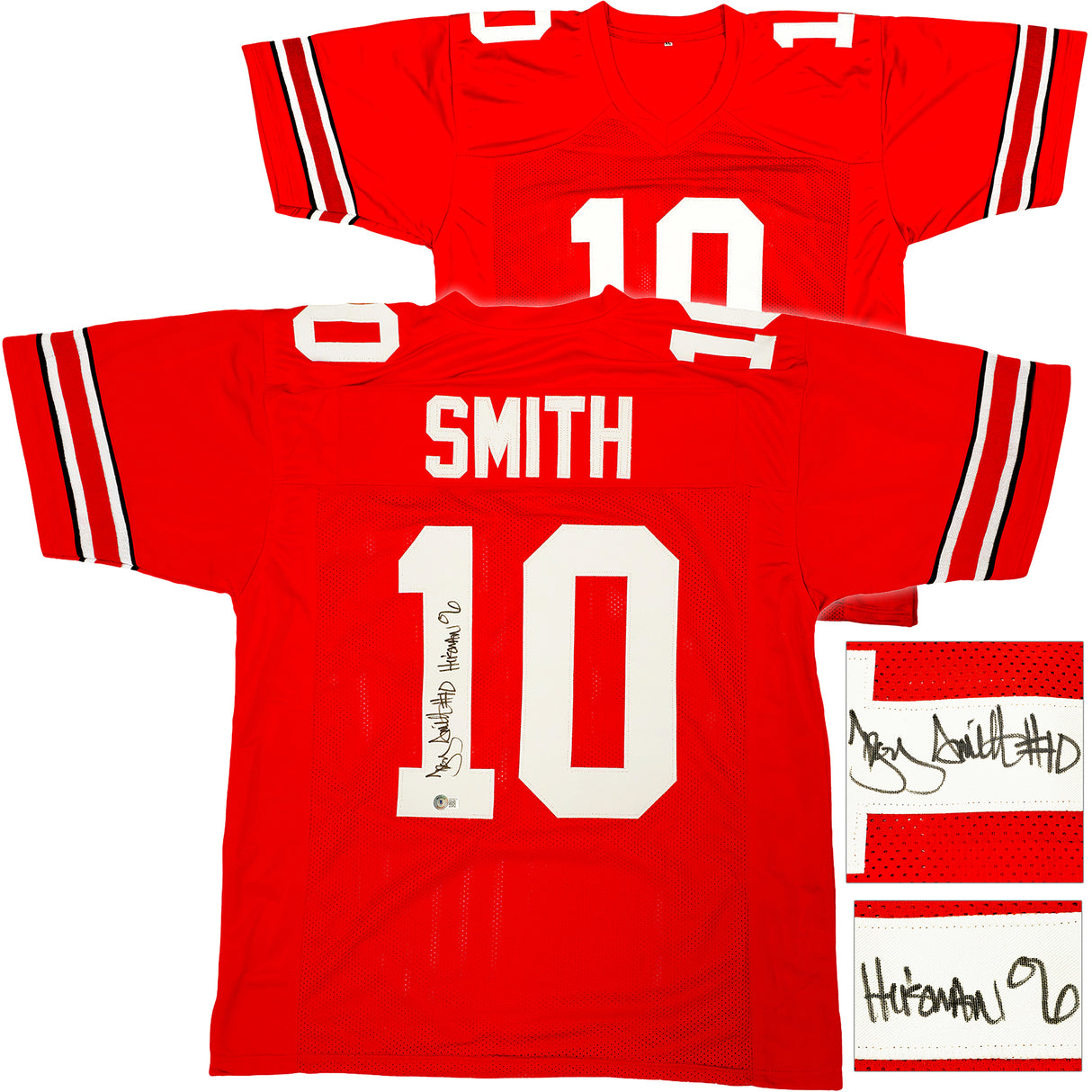 Ohio State Buckeyes Troy Smith Autographed Red Jersey "Heisman 06" Beckett BAS Witness Stock #222843