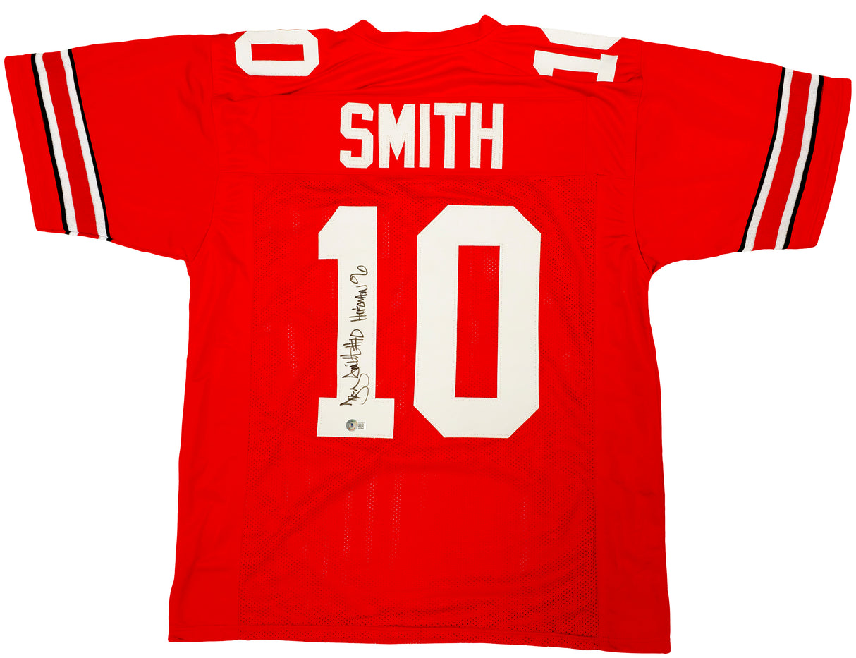 Ohio State Buckeyes Troy Smith Autographed Red Jersey "Heisman 06" Beckett BAS Witness Stock #222843