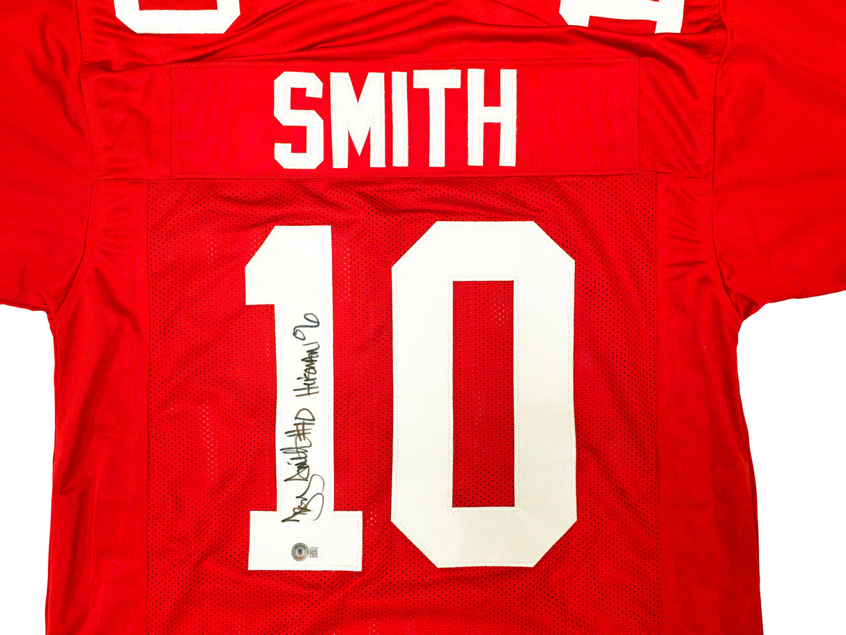 Ohio State Buckeyes Troy Smith Autographed Red Jersey "Heisman 06" Beckett BAS Witness Stock #222843