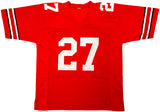 Ohio State Buckeyes Eddie George Autographed Red Jersey "Heisman 1995" Beckett BAS Witness Stock #222844