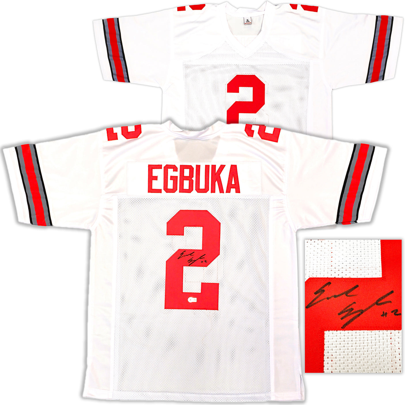 Ohio State Buckeyes Emeka Egbuka Autographed White Jersey Beckett BAS Witness Stock #222842