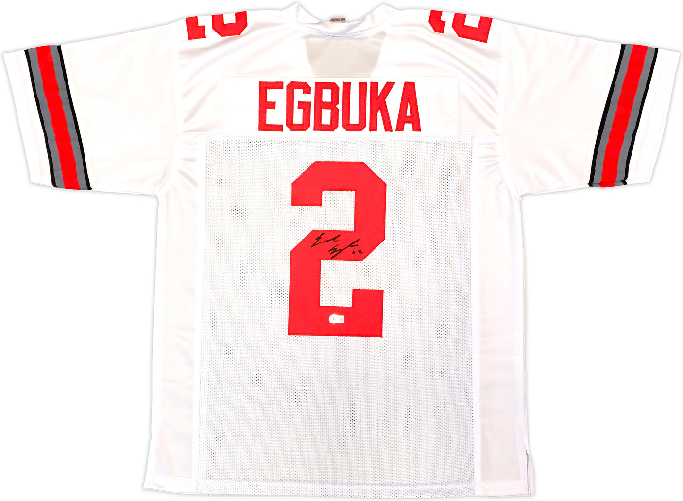 Ohio State Buckeyes Emeka Egbuka Autographed White Jersey Beckett BAS Witness Stock #222842