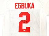 Ohio State Buckeyes Emeka Egbuka Autographed White Jersey Beckett BAS Witness Stock #222842