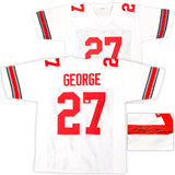 Ohio State Buckeyes Eddie George Autographed White Jersey "Heisman 1995" Beckett BAS Witness Stock #222845