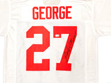 Ohio State Buckeyes Eddie George Autographed White Jersey "Heisman 1995" Beckett BAS Witness Stock #222845