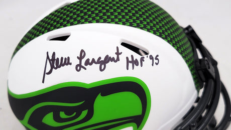 Steve Largent Autographed Seattle Seahawks Lunar Eclipse White Speed Mini Helmet "HOF 95" MCS Holo Stock #211067