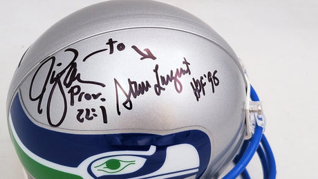 Steve Largent & Jim Zorn Autographed Seattle Seahawks Silver Throwback (1983-2001) Mini Helmet MCS Holo Stock #211061