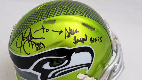 Steve Largent & Jim Zorn Autographed Seattle Seahawks Flash Green Speed Mini Helmet MCS Holo Stock #211062