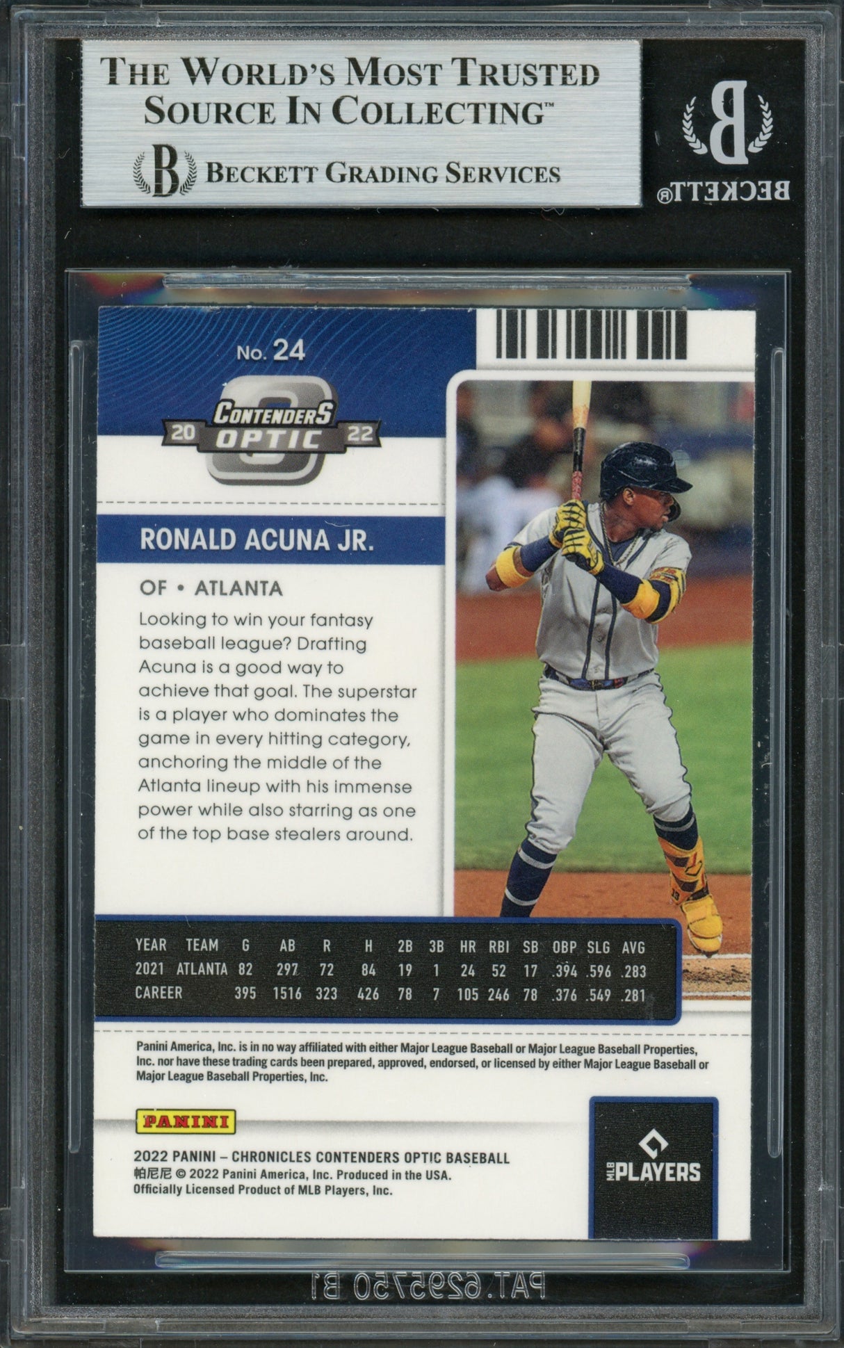 Ronald Acuna Jr. Autographed 2022 Panini Mosaic Card #158 Atlanta Braves Beckett BAS #16711213