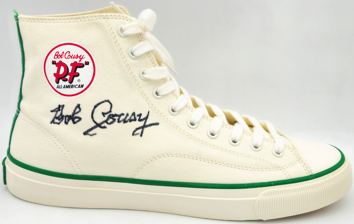 Bob Cousy Autographed White P.F. Flyers All-American HI Cousy Shoes Boston Celtics Size 12 Beckett BAS Witness Stock #236685