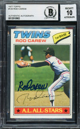 Rod Carew Autographed 1977 Topps Card #120 Minnesota Twins Auto Grade Gem Mint 10 Beckett BAS Stock #211236