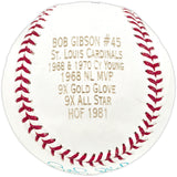 Bob Gibson Autographed Official Stat Logo Baseball St. Louis Cardinals MLB Holo #FJ598985