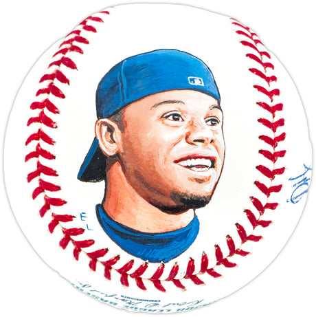 Ken Griffey Jr. Autographed Official HOF Logo Baseball Seattle Mariners Hand Painted Portrait #1/1 PSA/DNA #AC72141