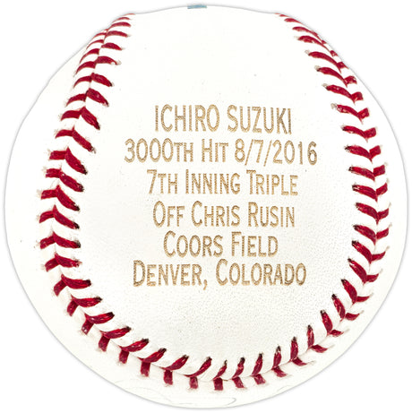 Ichiro Suzuki Autographed Official Stat Logo Baseball Seattle Mariners Miami Marlins #22/300 IS Holo SKU #237293