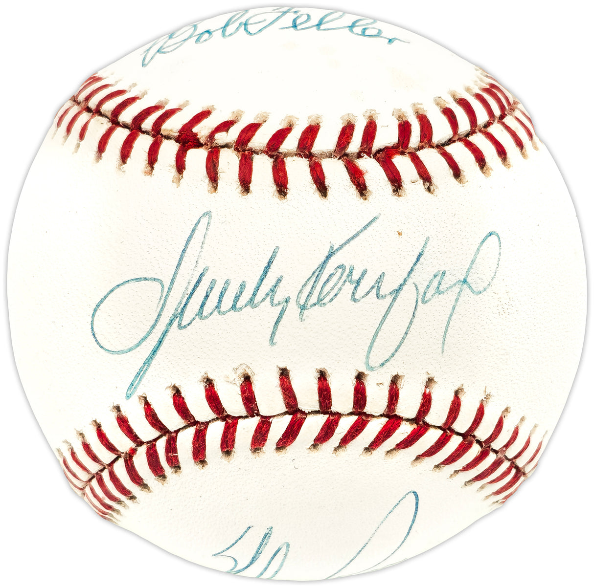 Sandy Koufax, Nolan Ryan & Bob Feller Autographed Official NL Baseball No Hit Kings Beckett BAS #AE08349