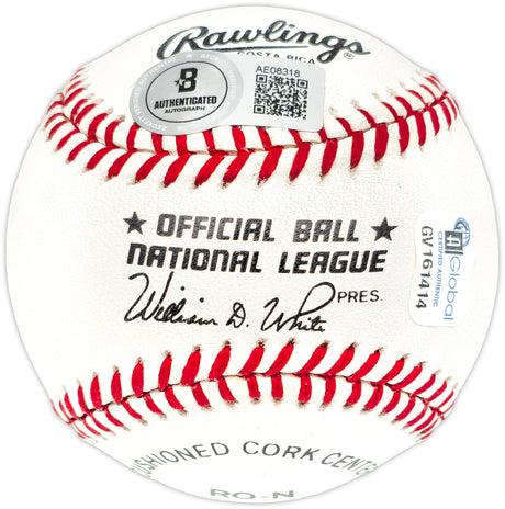 Hank Aaron & Ken Griffey Jr. Autographed Official NL Baseball Beckett BAS #AE08318