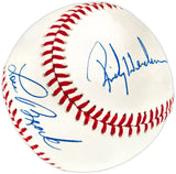 Lou Brock & Rickey Henderson Autographed Official NL Baseball St. Louis Cardinals Oakland A's Beckett BAS #AD43535