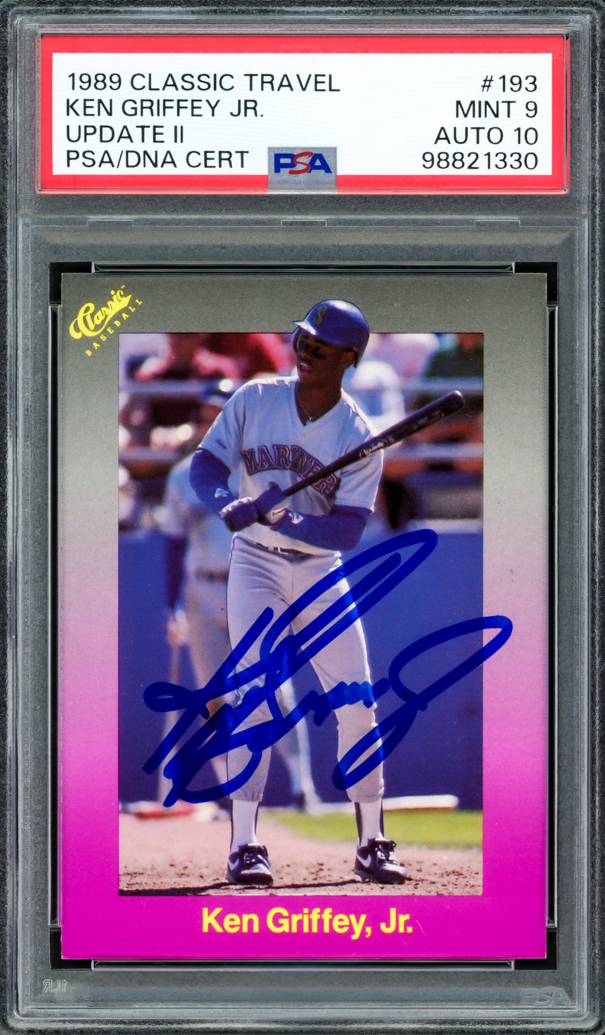 Ken Griffey Jr. Autographed 1989 Classic Travel Update II Rookie Card #193 Seattle Mariners PSA 9 Auto Grade Gem Mint 10 PSA/DNA Stock #238230