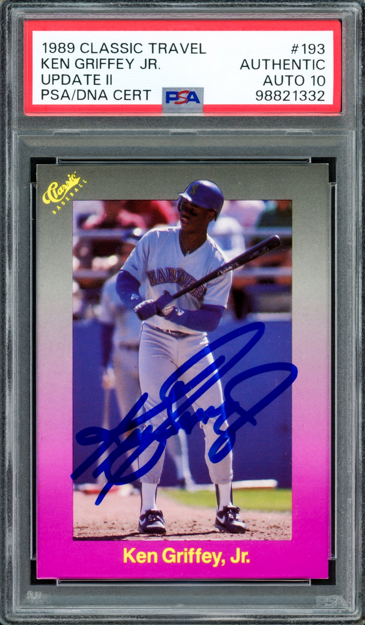 Ken Griffey Jr. Autographed 1989 Classic Travel Update II Rookie Card #193 Seattle Mariners Auto Grade Gem Mint 10 PSA/DNA #98821332