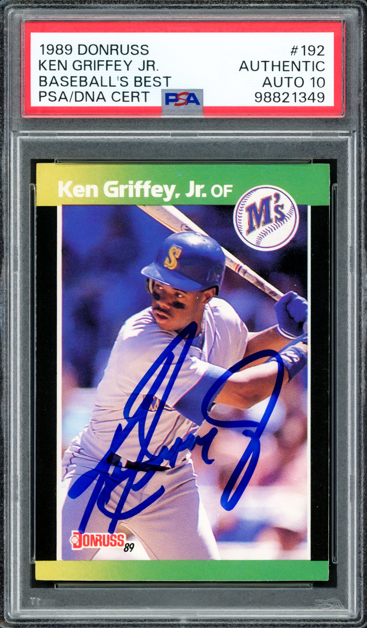 Ken Griffey Jr. Autographed 1989 Donruss Baseball's Best Rookie Card #192 Seattle Mariners Auto Grade Gem Mint 10 PSA/DNA #98821349