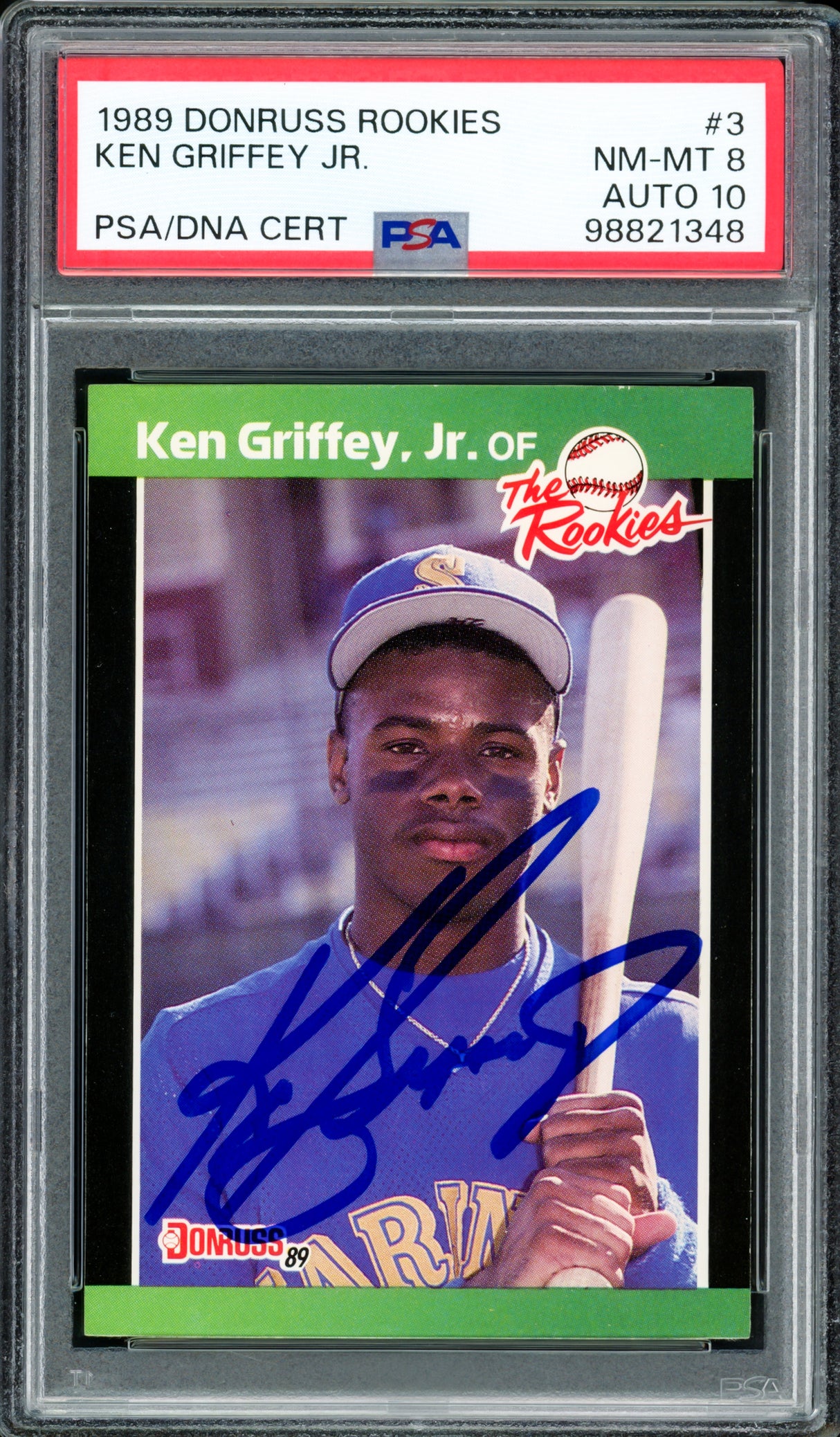 Ken Griffey Jr. Autographed 1989 Donruss The Rookies Card #3 Seattle Mariners PSA 8 Auto Grade Gem Mint 10 PSA/DNA #98821348