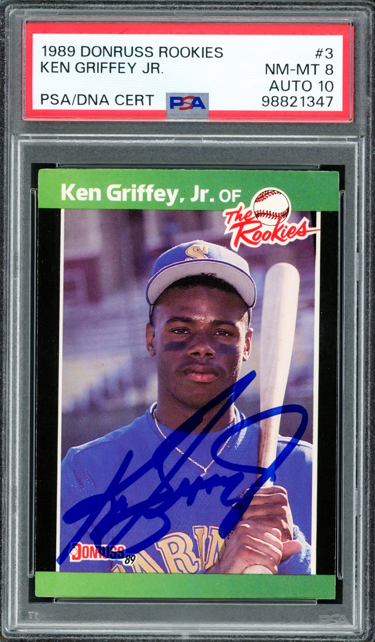 Ken Griffey Jr. Autographed 1989 Donruss The Rookies Card #3 Seattle Mariners PSA 8 Auto Grade Gem Mint 10 PSA/DNA #98821347