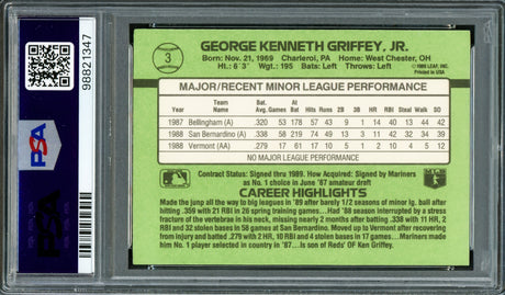 Ken Griffey Jr. Autographed 1989 Donruss The Rookies Card #3 Seattle Mariners PSA 8 Auto Grade Gem Mint 10 PSA/DNA #98821347