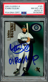 Ichiro Suzuki Autographed 2001 Fleer E-X Rookie Card #105 Seattle Mariners PSA 8.5 Auto Grade Gem Mint 10 "01 ROY/MVP" #1561/1999 PSA/DNA #99180983