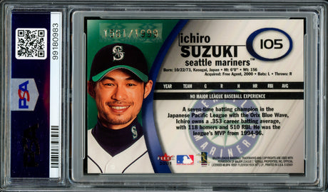 Ichiro Suzuki Autographed 2001 Fleer E-X Rookie Card #105 Seattle Mariners PSA 8.5 Auto Grade Gem Mint 10 "01 ROY/MVP" #1561/1999 PSA/DNA #99180983