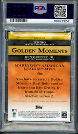 Ken Griffey Jr. & Ichiro Suzuki Autographed 2012 Topps Golden Moments Dual Relics Card #IG Seattle Mariners Auto Grade Gem Mint 10 Game Used Bat & Jersey Patch #29/50 PSA/DNA #98821324