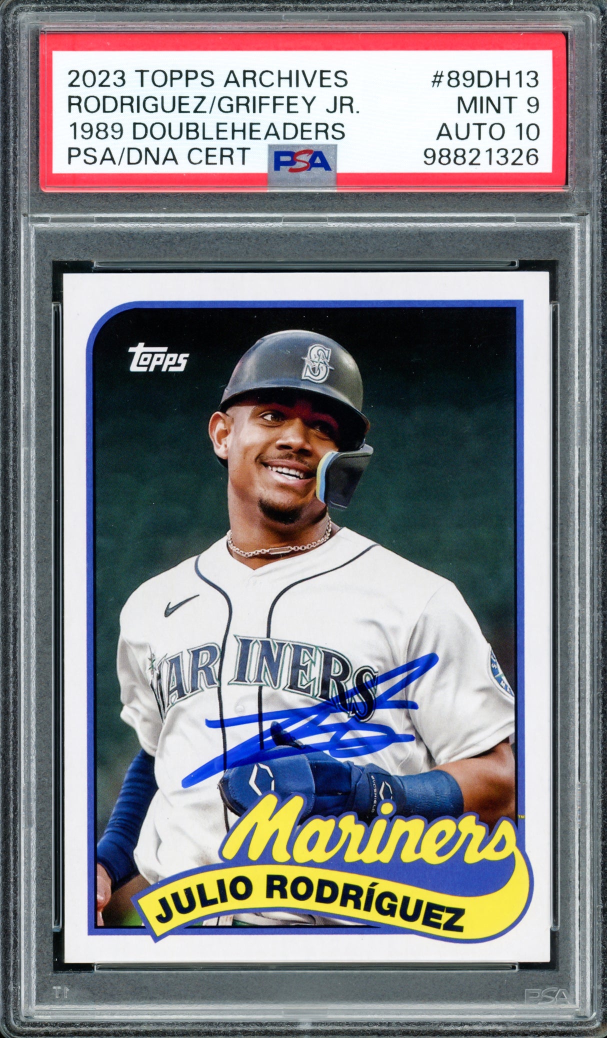 Ken Griffey Jr. & Julio Rodriguez Autographed 2023 Topps Archives Card #89DH13 Seattle Mariners PSA 9 Auto Grade Gem Mint 10 PSA/DNA #98821326