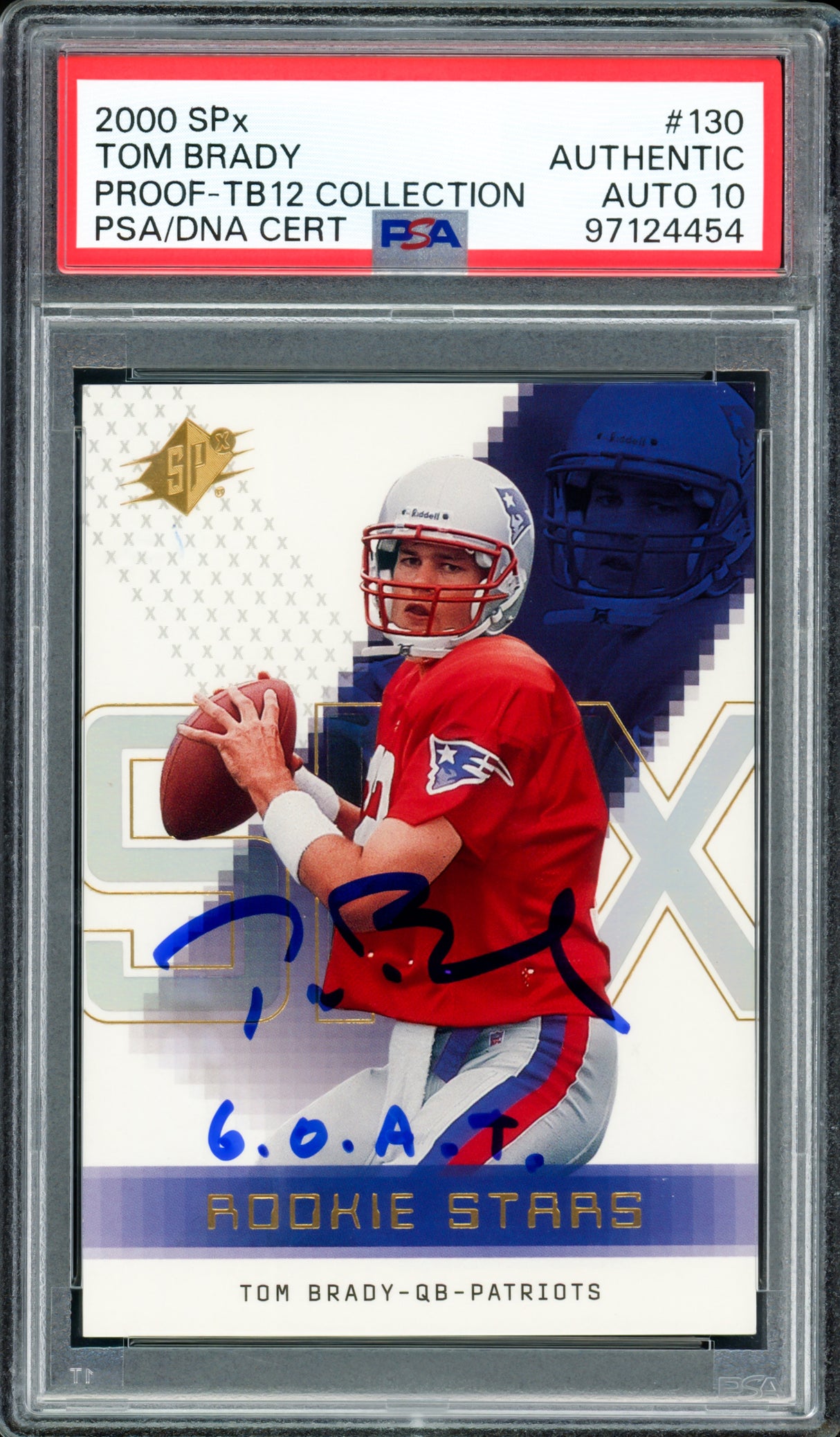 Tom Brady Autographed 2000 Upper Deck SPx Rookie Card #130 New England Patriots Auto Grade Gem Mint 10 "GOAT" TB12 Collection PSA/DNA #97124454