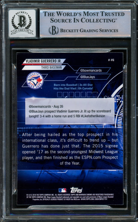 Vladimir Guerrero Jr. Autographed 2018 Bowman Chrome Trending Rookie Card #-VG Toronto Blue Jays Auto Grade Gem Mint 10 Beckett BAS #16337855