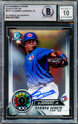 Vladimir Guerrero Jr. Autographed 2018 Bowman Chrome Top 100 Rookie Card #BTP-1 Toronto Blue Jays Auto Grade Gem Mint 10 Beckett BAS #16337861