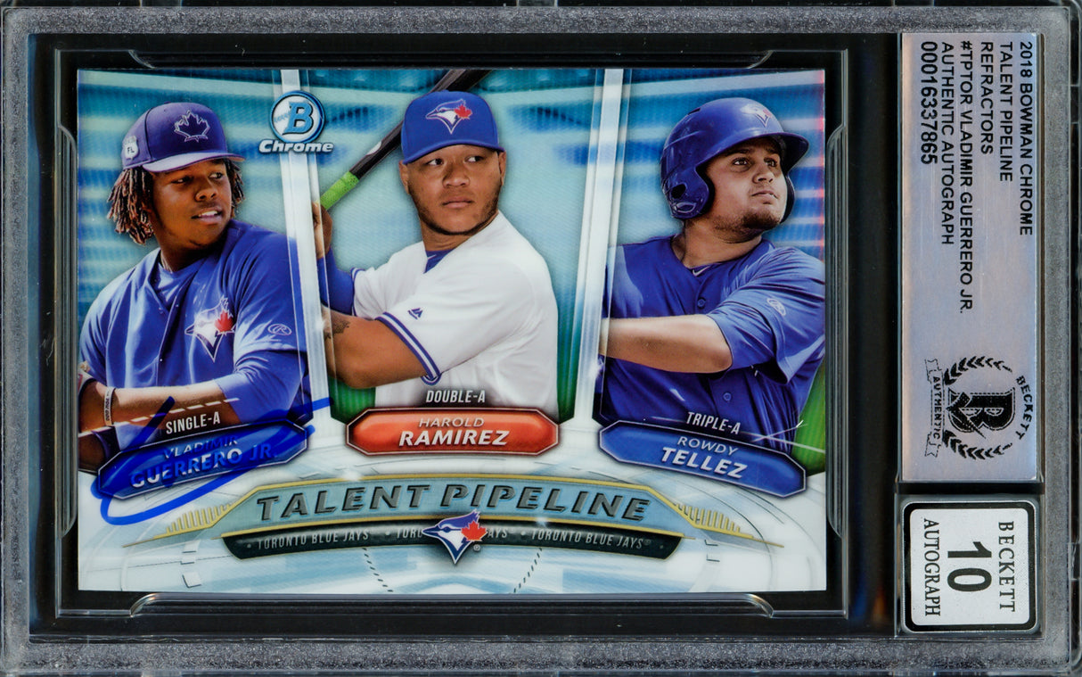 Vladimir Guerrero Jr. Autographed 2018 Bowman Chrome Talent Pipeline Rookie Card #TP-TDR Toronto Blue Jays Auto Grade Gem Mint 10 Beckett BAS #16337865