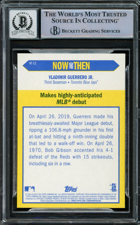 Vladimir Guerrero Jr. Autographed 2019 Topps Heritage Now And Then Card #NT-12 Toronto Blue Jays Auto Grade Gem Mint 10 Beckett BAS #16338035