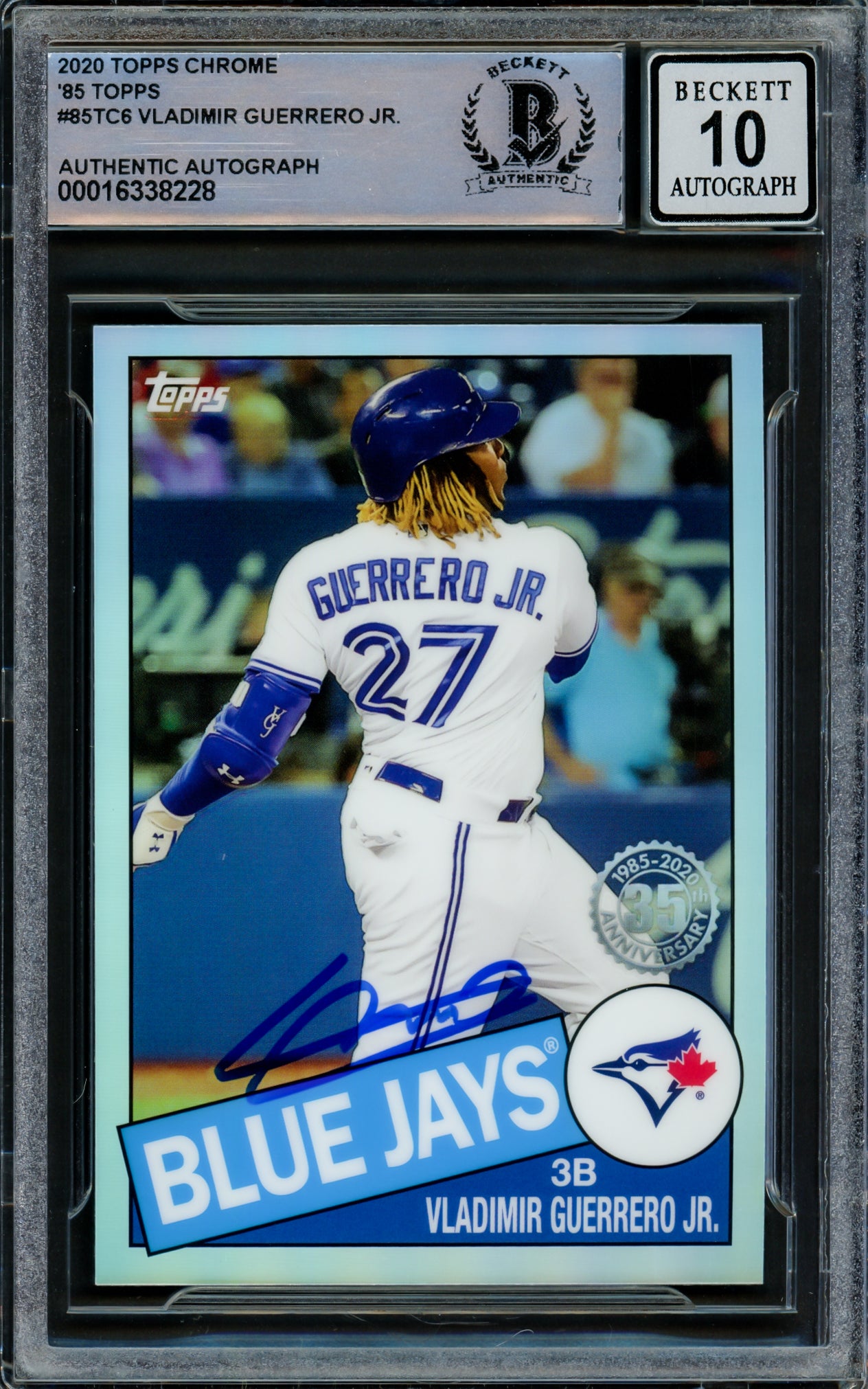 Vladimir Guerrero Jr. Autographed 2020 Topps Chrome 35th Anniversary Card #85TC-6 Toronto Blue Jays Auto Grade Gem Mint 10 Beckett BAS #16338228