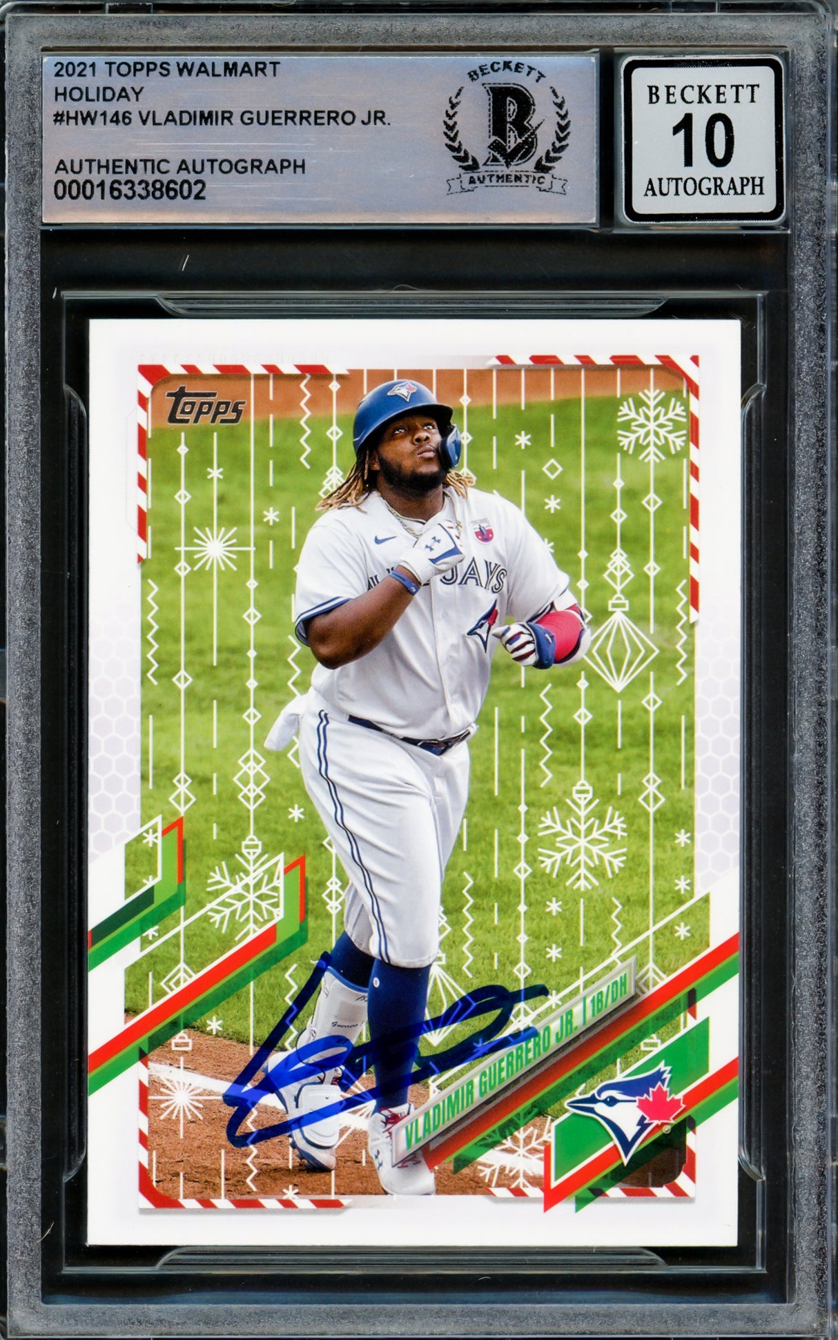 Vladimir Guerrero Jr. Autographed 2021 Topps Holiday Card #HW146 Toronto Blue Jays Auto Grade Gem Mint 10 Beckett BAS #16338602