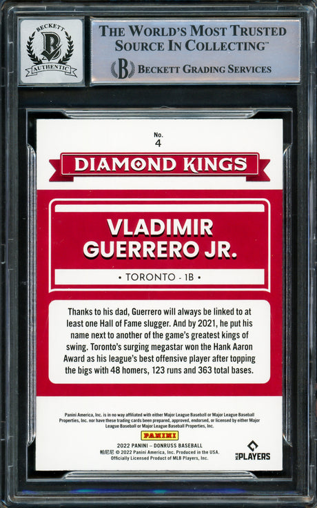 Vladimir Guerrero Jr. Autographed 2022 Donruss Diamond Kings Card #4 Toronto Blue Jays Auto Grade Gem Mint 10 Beckett BAS #16338824