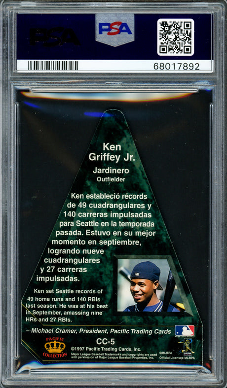 Ken Griffey Jr. Autographed 1997 Pacific Cramer's Choice Card #CC-5 Seattle Mariners PSA 6 Auto Grade Gem Mint 10 PSA/DNA #68017892