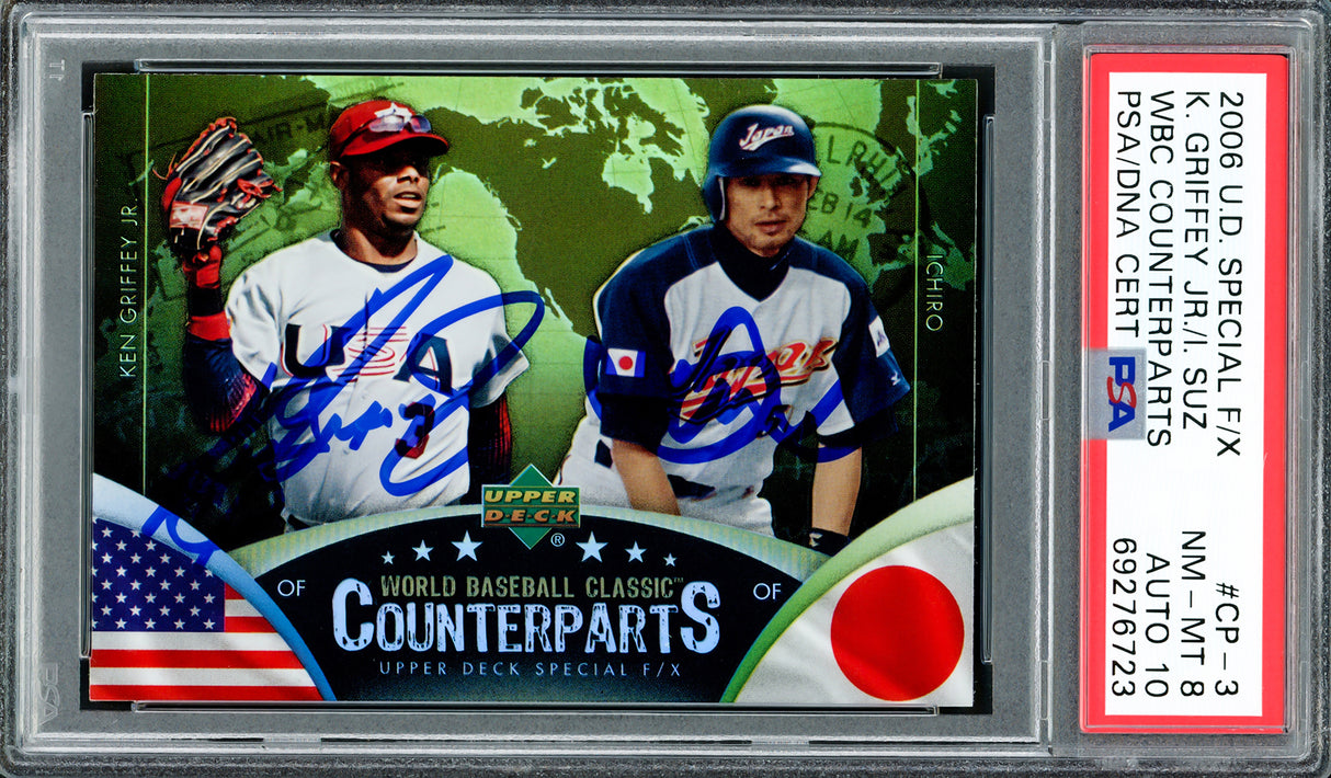 Ken Griffey Jr. & Ichiro Suzuki Autographed 2006 UD Special F/X WBC Counterparts Card #CP-3 PSA 8 Auto Grade Gem Mint 10 PSA/DNA #69276723