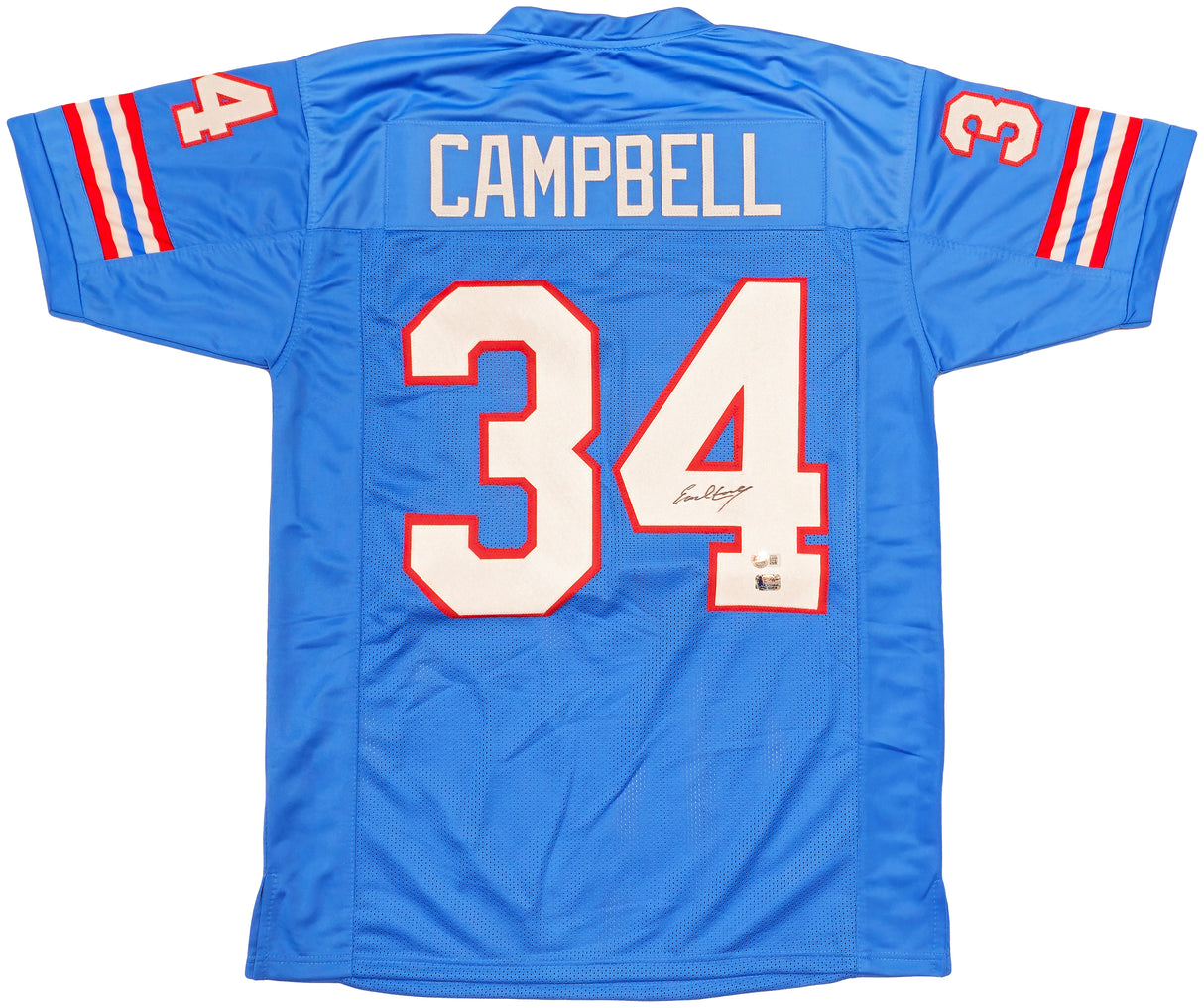 Houston Oilers Earl Campbell Autographed Blue Jersey Beckett BAS QR Stock #237061