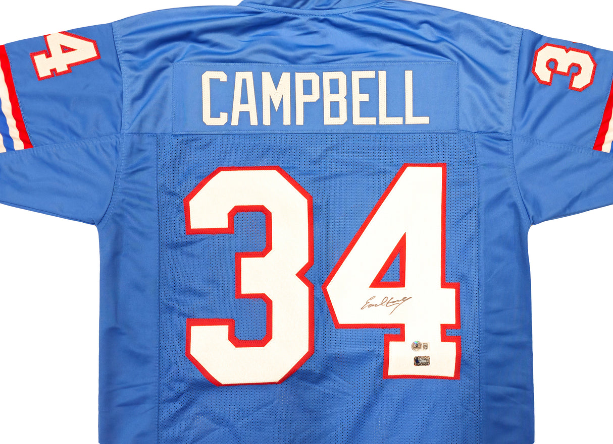 Houston Oilers Earl Campbell Autographed Blue Jersey Beckett BAS QR Stock #237061